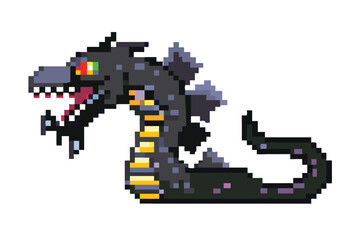 Naklejka premium Wyrm Dragon Pixel Art Boss Sprite. Subterranean Serpent for Dungeon RPGs
