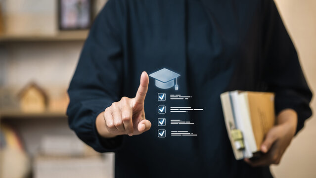 Academic Checklist with Graduation Cap Hologram by Student