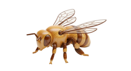 Wooden toy bee with transparent wings isolated on transparent background, a charming and ecofriendly plaything for imaginative adventures and learning
