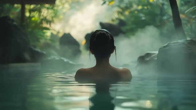 旅行イメージビデオ　露天風呂につかる女性