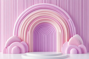 Obraz premium Pastel arches, soft, 3D, podium, pink
