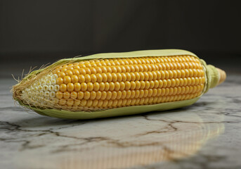Yellow corn cob lies on a marble surface it shows freshness and culinary appeal food photography