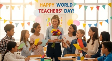 Honoring Educators World Teachers' Day Celebration with Smiling Students