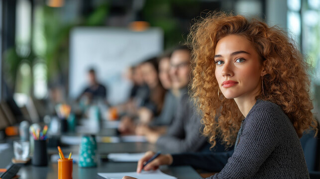 A whiteboard, sticky notes, and markers with a team meeting of creative designers planning - Powered by Adobe