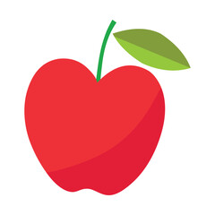 Illustration of a shiny red apple with a green leaf isolated on white background, a healthy and delicious snack