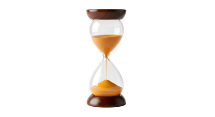 Elegant hourglass isolated on transparent background, with golden sand flowing, symbolizing time, deadlines, and the passage of moments