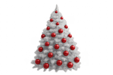 White christmas tree decorated with red ornaments