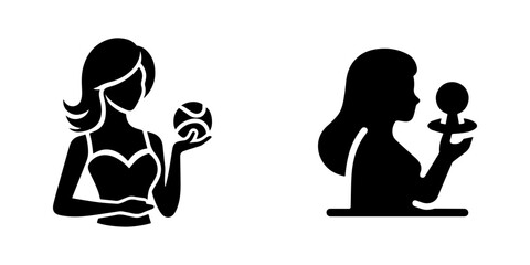 Modern Minimalist Woman Holding Toy Icon, Flat Silhouette of a Female With Plaything Vector for Childhood Illustration Design