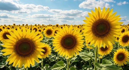 Fototapeta premium Captivating sunflowers blooming in a vibrant field nature daylight scenic
