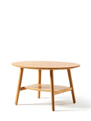 Round Wooden Table with Shelf on White Background Studio Shot