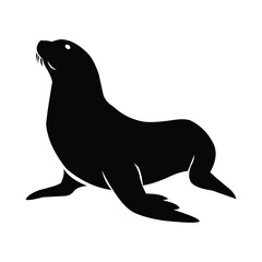 Silhouette of a sea lion isolated on white background, showcasing its sleek body and playful nature in a striking image