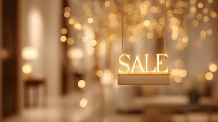 Luxury home decor store blurred glowing SALE banners