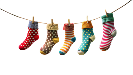 Colorful socks isolated on transparent background