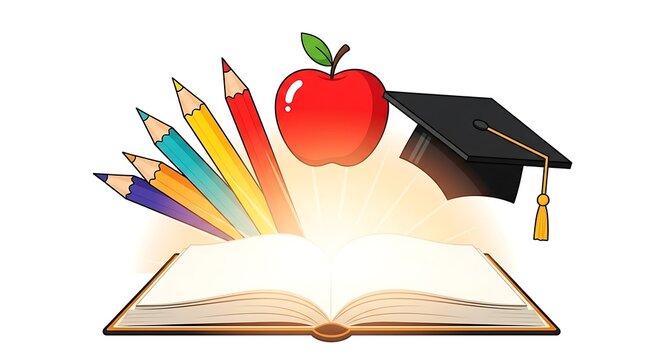 Happy World Teachers Day celebration with a joyful teacher and diverse elementary school students holding flowers and awards in a bright classroom