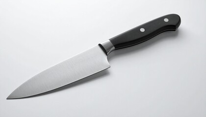 Fototapeta premium A classic stainless steel chef's knife featuring a comfortable ergonomic black handle, an essential utensil for any cook or culinary preparation