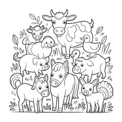 Obraz premium Charming line art vector illustration of farm animals collection for educational and decorative projects vector