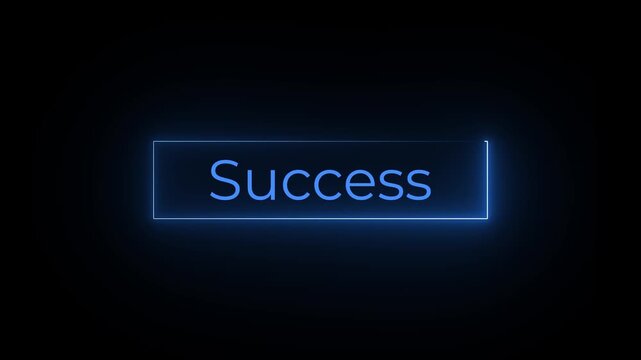 Glowing neon box animation with success text bounce reveal and rotation UHD.