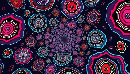 Fototapeta premium Vibrant abstract psychedelic pattern with optical illusion shapes in neon colors. 