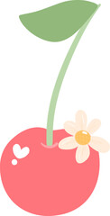 Cute Flat Design Cherry with daisy flower png.