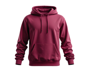  Maroon Hoodie Sweatshirt Front View on Invisible Mannequin, Apparel Mockup, Isolated on Transparent Background PNG