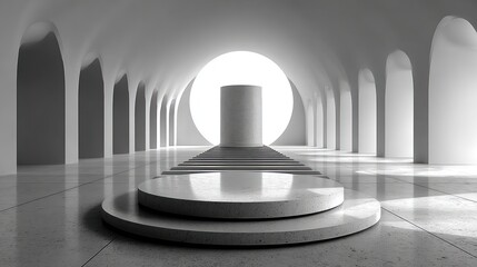 Architectural Abstract: Modern Interior with Arches and Circular Light, Minimalist Design