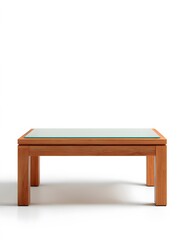 Wooden Coffee Table with Glass Top in Bright Studio Setting