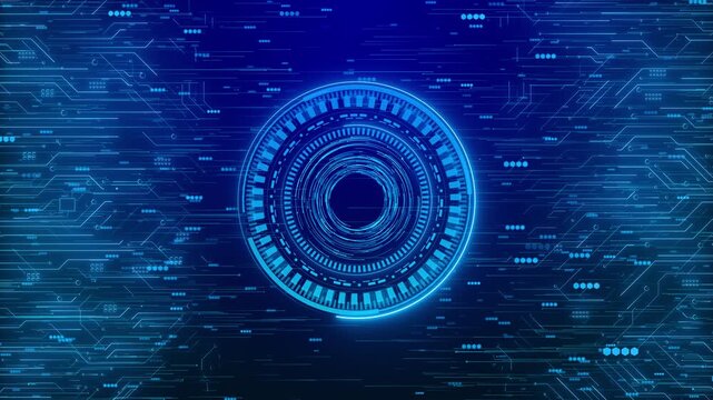 Rotating circular HUD circuit interface digital elements, futuristic depth for high-tech UI, sci-fi overlays, data processing, cybersecurity visuals, tech presentations, modern network interfaces. - Powered by Adobe