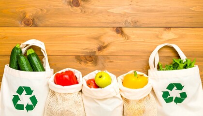 Reusable grocery bags with fresh produce