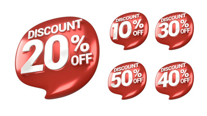 3D Package Red Discount Labels 10 20 30 40 50 Percent Off with Transparent Background