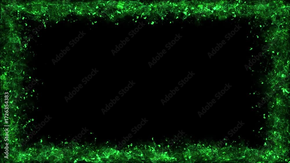 Wall mural hell green frame flame and misty ember particles, border alpha channel loop background