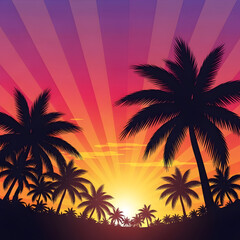 Palm Tree Silhouettes at Sunset with Radiant Sky