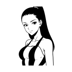 Black and white hot anime character line art illustration, stylish minimal outline drawing in clean style
