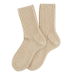 Beige ribbed socks on a transparent isolate background