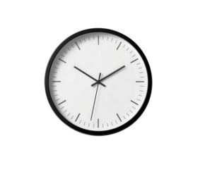 Isolated white background wall clock with black number face to depict business deadline time