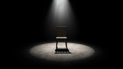 Vintage Lamp and Chair in Dark Room Interior with Wooden Floor and Window Light