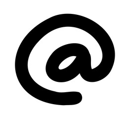Hand-drawn doodle at sign icon simple sketch symbol for email, online communication, internet and digital use isolated on white background for design projects.
