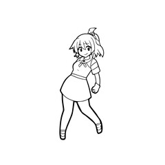 Fototapeta premium Black and white hot anime character line art illustration, stylish minimal outline drawing in clean style