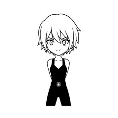 Black and white hot anime character line art illustration, stylish minimal outline drawing in clean style
