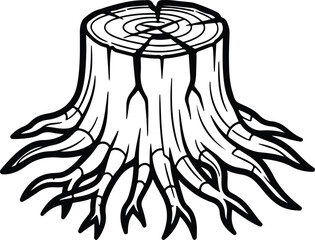 Vector Detailed tree stump wood rings black and white silhouette Illustrator