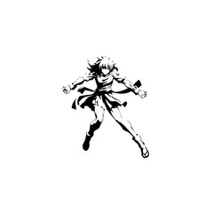 Black and white hot anime character line art illustration, stylish minimal outline drawing in clean style