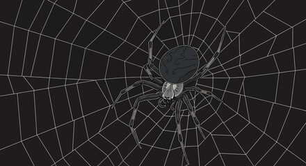 Obraz premium Realistic Spider on Web Illustration