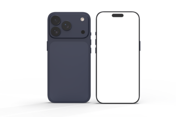 Realistic Smartphone 17 with blank screen mockup in navy blue color, isolated. Perfect for presenting mobile apps, UI UX concepts, Ads, branding, digital product displays, website, gadget device