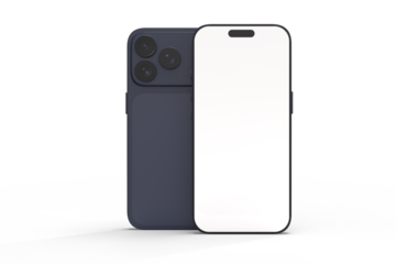 Realistic Smartphone 17 with blank screen mockup in navy blue color, isolated. Perfect for presenting mobile apps, UI UX concepts, Ads, branding, digital product displays, website, gadget device