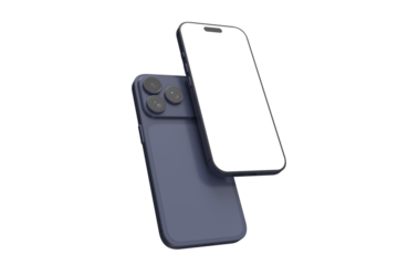 Realistic Smartphone 17 with blank screen mockup in navy blue color, isolated. Perfect for presenting mobile apps, UI UX concepts, Ads, branding, digital product displays, website, gadget device