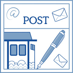 Mail and Email Communication Icon: This eye-catching design of post and email concept that blend the essence of written letters with the swiftness of modern digital mail, complete with mailbox, pen.