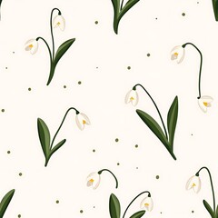 Seamless Botanical Pattern Featuring Snowdrop Flowers  