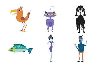 Fototapeta premium vector illustration of a girl with an animals