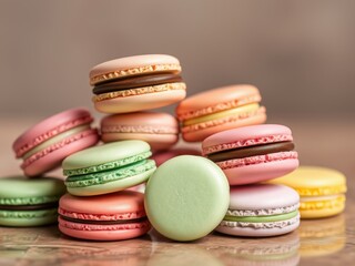 Obraz premium Delicious Stack of Colorful Macarons: A Tempting Treat for Baking Enthusiasts