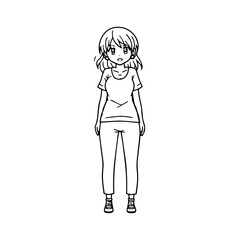 Black and white hot anime character line art illustration, stylish minimal outline drawing in clean style