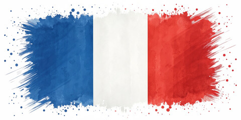 Watercolor French Flag with Splattered Paint on Transparent Background
Artistic Hand-Painted France Flag Illustration with Textured Edges